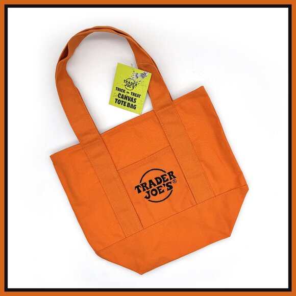 NWT Trader Joe’s Orange Trick or Treat Mini Canvas Tote Bag - Picture 1 of 2